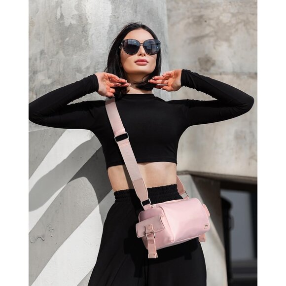 Pink Nylon Crossbody Bag for Women 10.2x3.9x5.1 Inch Small Shoulder Sling Purse - Picture 3 of 7